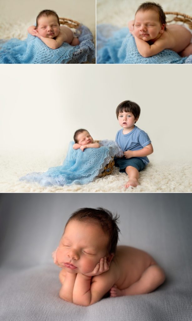San Diego Newborn Photographer, Angela Beransky photography. baby in basket. sibling pose froggy pose