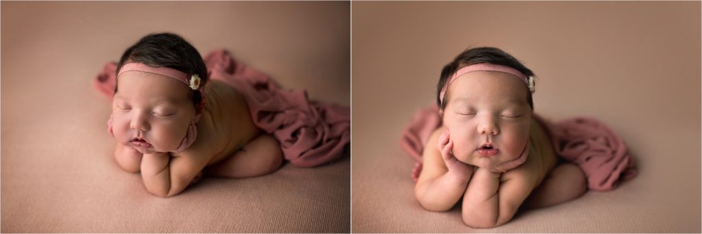 Angela Beransky Photography, San Diego newborn photographer, Newborn baby, Infant, baby photography, newborn froggy pose, baby on the apricot blanket, beanbag posing