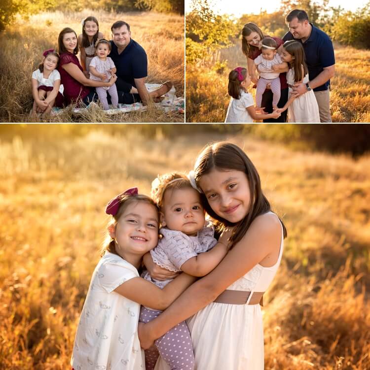 San Diego Photographer. Angela Beransky photography. Family with three kids. Los Penasquitos canyon. Sunset light. Sisters. Siblings