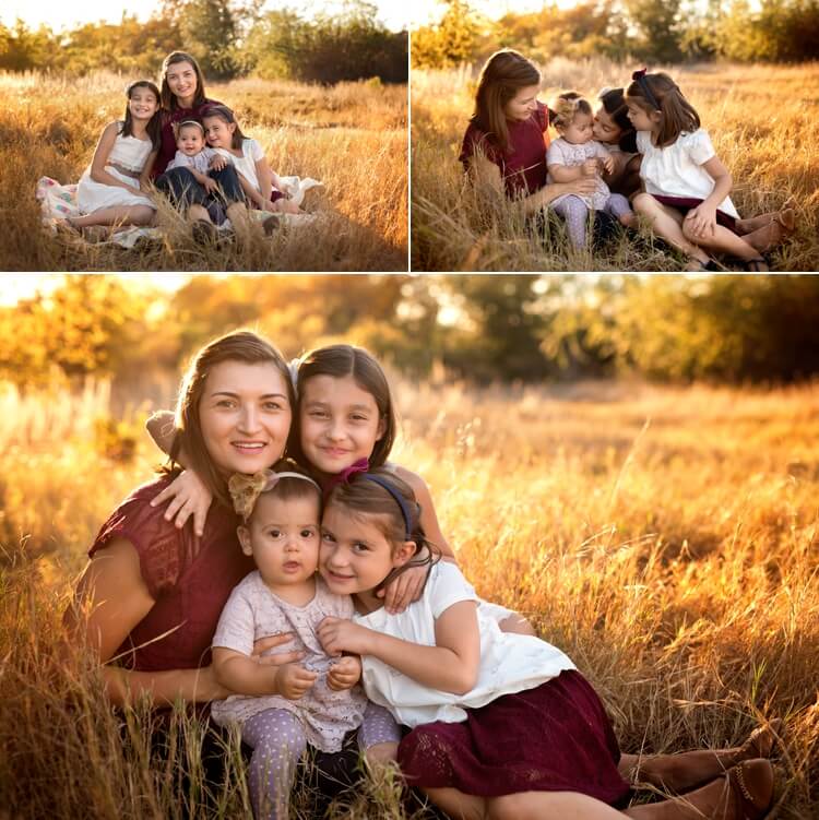 San Diego Photographer. Angela Beransky photography. Family with three kids. Los Penasquitos canyon. Sunset light. Sisters, Siblings, Mother and daughters.