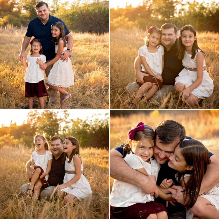 San Diego Photographer. Angela Beransky photography. Family with three kids. Los Penasquitos canyon. Sunset light. father and daughters
