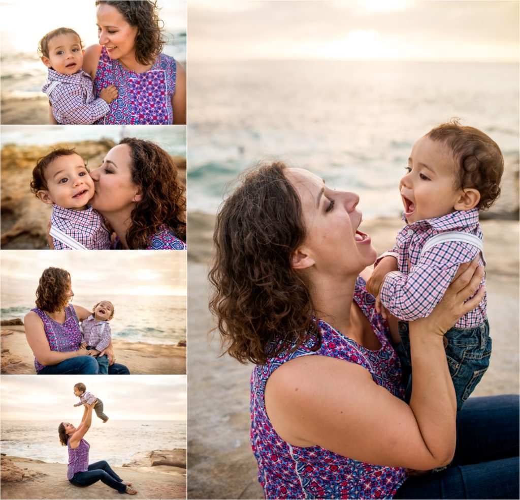 San Diego Family Photographer, Family Portraits San Diego, Windansea Beach, Wind and Sea beach, Family session with three kids . Mommy and me, mother playing with baby