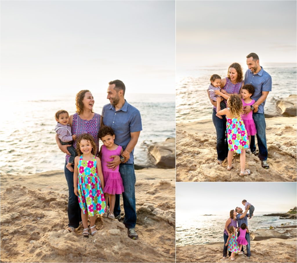 San Diego Family Photographer, Family Portraits San Diego, Windansea Beach, Wind and Sea beach, Family session with three kids . Happy family of five