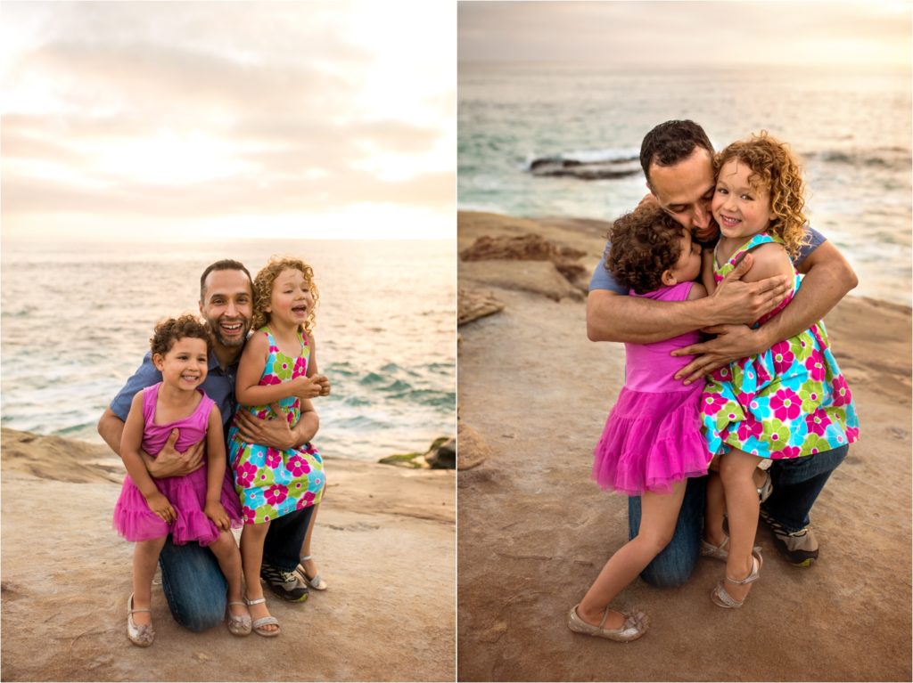 San Diego Family Photographer, Family Portraits San Diego, Windansea Beach, Wind and Sea beach, Family session with three kids , Daddy and daughters, happy kids with dad